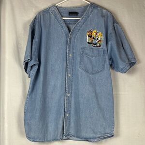 Vintage Looney Tunes Baseball Style Button Up Denim Jersey